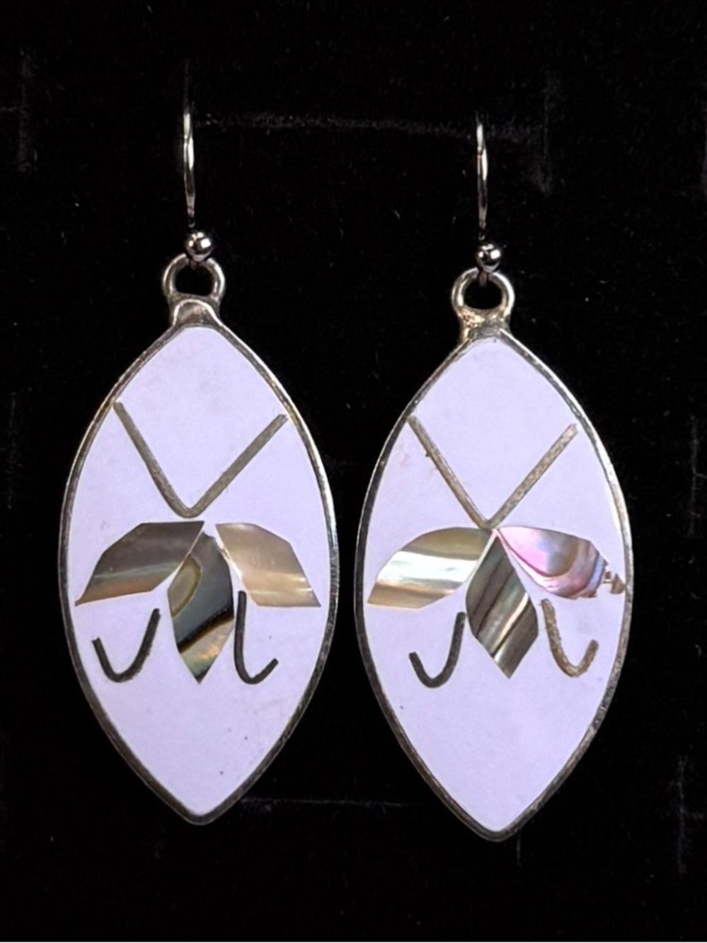 Vintage Lavender abalone alpaca silver Mexico pierced Earrings